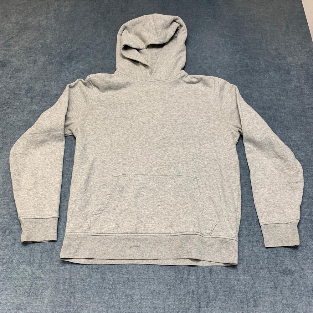 Gap Hoodie Mens Medium Heather Gray Cotton Fleece Lined Ribbed Hem Long Sleeve